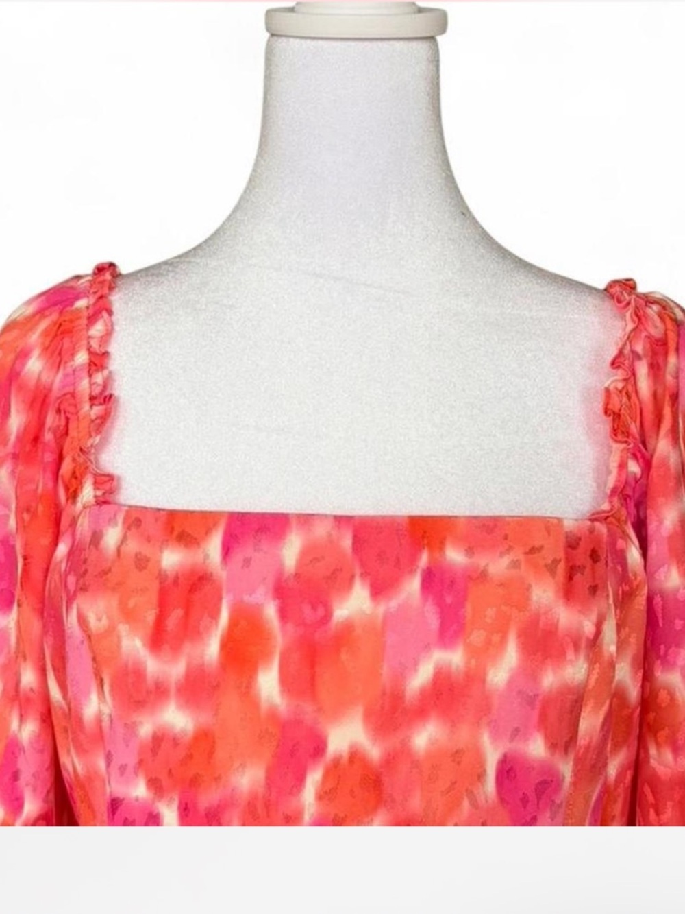 Amanda Uprichard Coral-Pink Square Neck Tiered Mini Dress - Picture 5 of 7